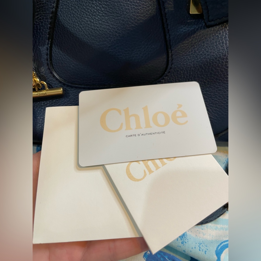 Chloe Dark Blue Leather Satchel with Gold Hardware - Picture 12 of 14